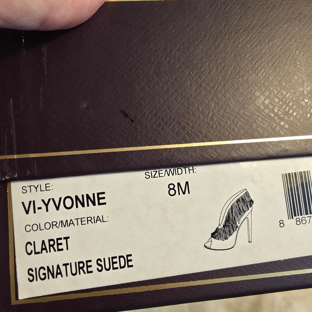 Vince Camuto Signature Fringe Bootie Heels Wine Burgundy Suede Womens 8M NEW - Picture 9 of 10
